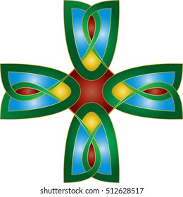 Celtic cross in celtic knot style shape ornament, graphic design. Vintage color vector graphic element.