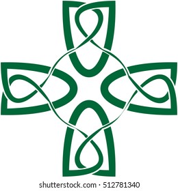 Celtic cross in celtic knot style shape ornament, graphic design. Vintage color vector graphic element.