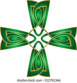 Celtic cross in celtic knot style shape ornament, graphic design. Vintage color vector graphic element.