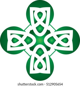 Celtic cross in celtic knot style shape ornament, graphic design. Vintage color vector graphic element.