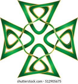 Celtic cross in celtic knot style shape ornament, graphic design. Vintage color vector graphic element.