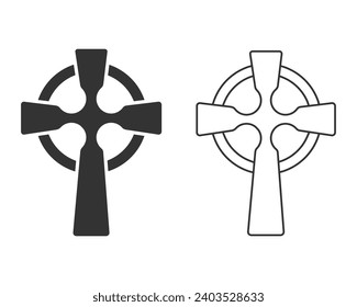 Celtic cross line icon set in modern flat style. Vector illustration