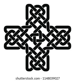 Celtic cross with national ornament as interlaced ribbon isolated on white background.
