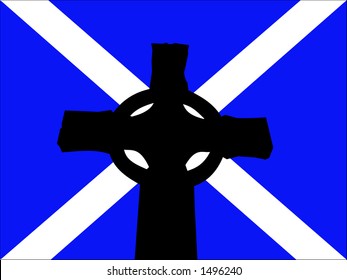 Celtic cross and Scottish Flag