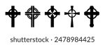 Celtic cross set, silhouette of religious Christian symbol, icon shape. Irish Gaelic culture.