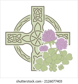 Celtic cross and shamrock flower