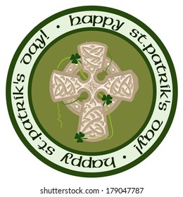 Celtic cross, st. Patrick day sticker Symbol of Druids, Ireland and Scotland. Vector illustration isolated on white background.