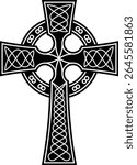 celtic cross symbol with black and white line tattoo or graphic decoration.