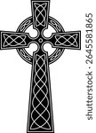 celtic cross symbol with black and white line tattoo or graphic decoration.