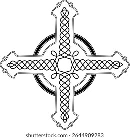 celtic cross symbol with black and white line tattoo or graphic decoration.