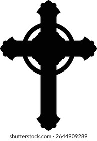 celtic cross symbol with black and white line tattoo or graphic decoration.