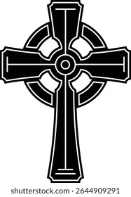 celtic cross symbol with black and white line tattoo or graphic decoration.