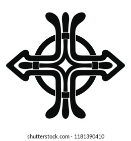 Celtic cross tattoo with national ornament as interlaced ribbon isolated on white background.