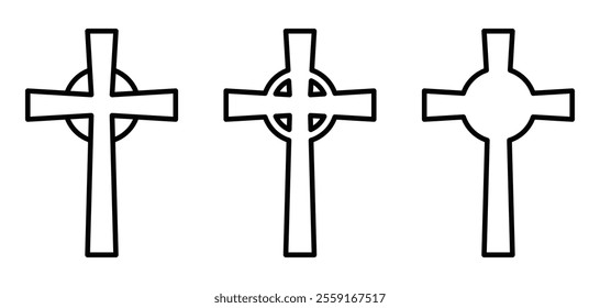 Celtic cross vector icons in outline design. Editable stroke.