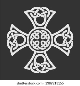 Celtic cross. Vector isolated. Traditional ornament on a dark background.