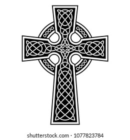 Celtic Cross with white patterns on a black background