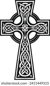 Celtic Cross with white patterns on a black background