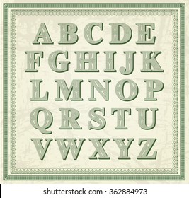 Celtic decor alphabet in dollar style. Capital letters.