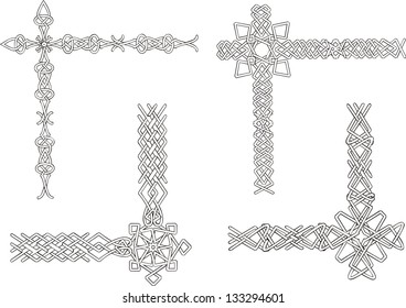 Celtic decorative knot corners. Black and white vector decorations.