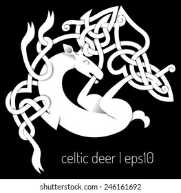 Celtic deer with ornamental elements in traditional style - vector illustration
