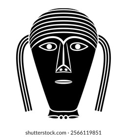 Celtic deity from Gundestrup cauldron. Ethnic European Iron Age human mask. Black and white silhouette.