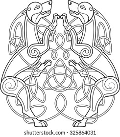 Celtic dog with knots is on white