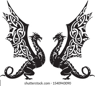 Celtic Dragon Guardians, Tattoo Style Illustration