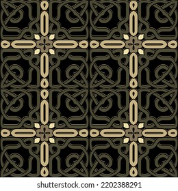 Celtic elegant green 3d seamless pattern. Tribal ethnic traditional vector background. Colorful intricate plaid tartan pattern. Braided repeat lines flowers ornament. Ornate patterned modern design.