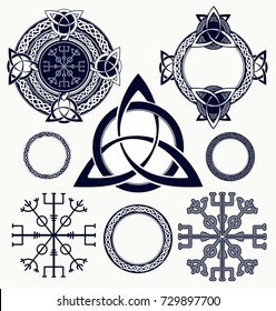 Celtic elements tattoo and t-shirt design. Helm of Awe, aegishjalmur, celtic trinity knot 