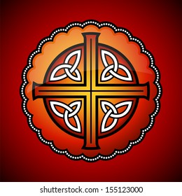 Celtic emblem in red circle with ornaments