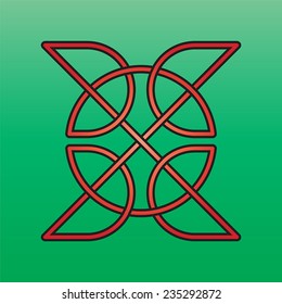 Celtic endless knot red on a green background