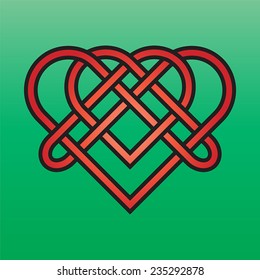 Celtic endless knot red on a green background