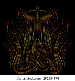 celtic fire ornament with snakes and birds, use gradients and opacity mask, vector