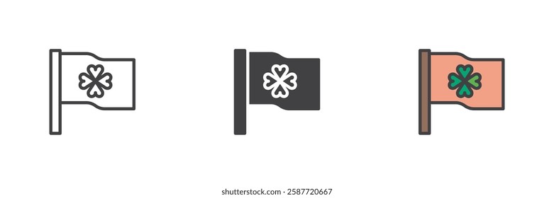 Celtic flag with clover different style icon set. Line, glyph and filled outline colorful version, outline and filled vector sign. Symbol, logo illustration. Vector graphics