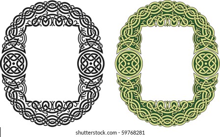 Celtic frame pattern with knots and floral sprouts. Vector illustration.