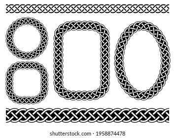 Celtic frames and borders.Traditional medieval celtic ornament for arious shapes, circle, square and lines.Black and white geometric design. Vector illustration 