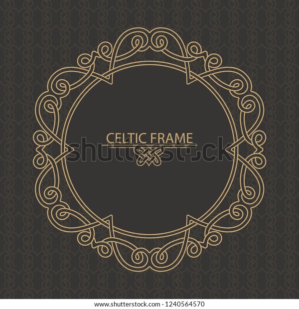 The Celtic golden\
frame executed in linear style. Round ornaments with the place for\
the text. Element of design, invitations, congratulations. Vector\
illustration