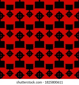 Celtic grave cross black on red background,texture for design,seamless pattern,vector illustration