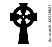 Celtic grave cross icon. Halloween sticker. Silhouette illustration for decorations