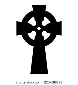 Celtic grave cross icon. Halloween sticker. Silhouette illustration for decorations