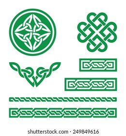 Celtic green knots, braids and patterns - vector 