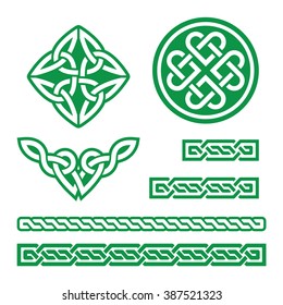 Celtic green knots, braids and patterns - vector 