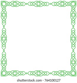 Celtic green square frame. Isolated vector image on white background.