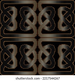 Celtic halftone borders seamless pattern. Mosaic squares half tone vector background. Repeat ornamental trendy backdrop. Digital wicker border ornaments. Modern knotted patterns. Endless texture.