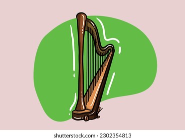 Celtic Harp Isolated on background, Vector Illustration of National Irish String Musical Instrument