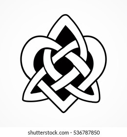Celtic heart knot. Black isolated silhouette on a white background. 