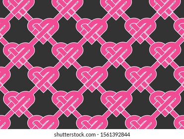 Celtic Heart Knot pattern on black background, vector concept design.