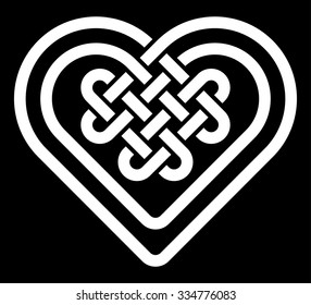 Celtic heart shape knot vector illustration (white silhouette isolated on black background)