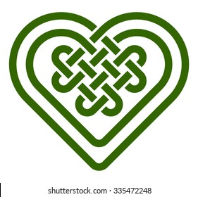 Celtic heart shape knot vector illustration (green silhouette isolated on white background)