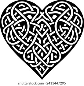 Celtic Heart Tattoo Vector Black-white and White Background